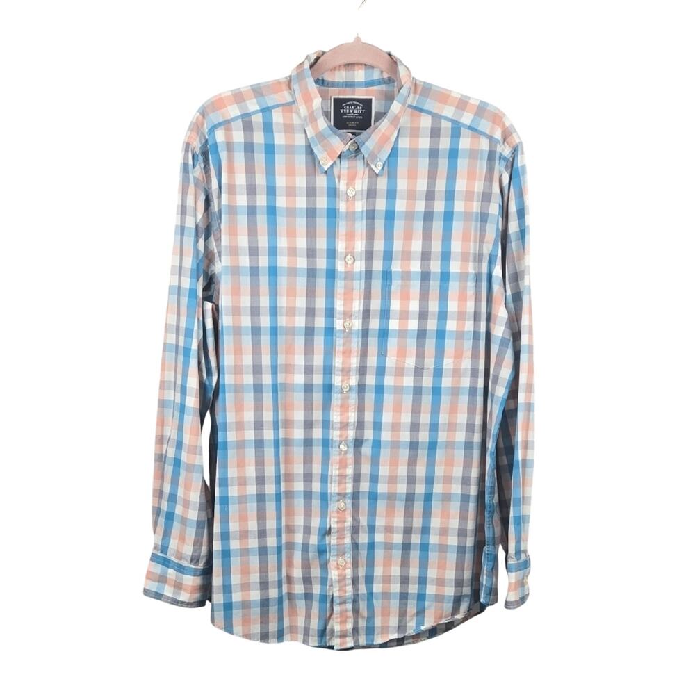 Charles Tyrwhitt Classic Fit Non Iron Plaid Button Up Shirt Size Large